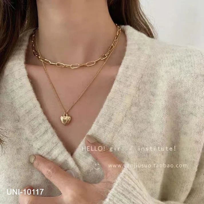 Double layer heart gold-Necklace