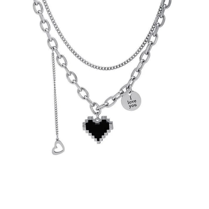 Black heart double layer chain-Necklace