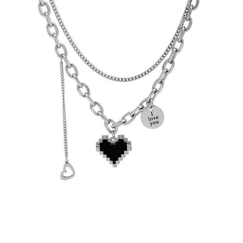 Black heart double layer chain-Necklace