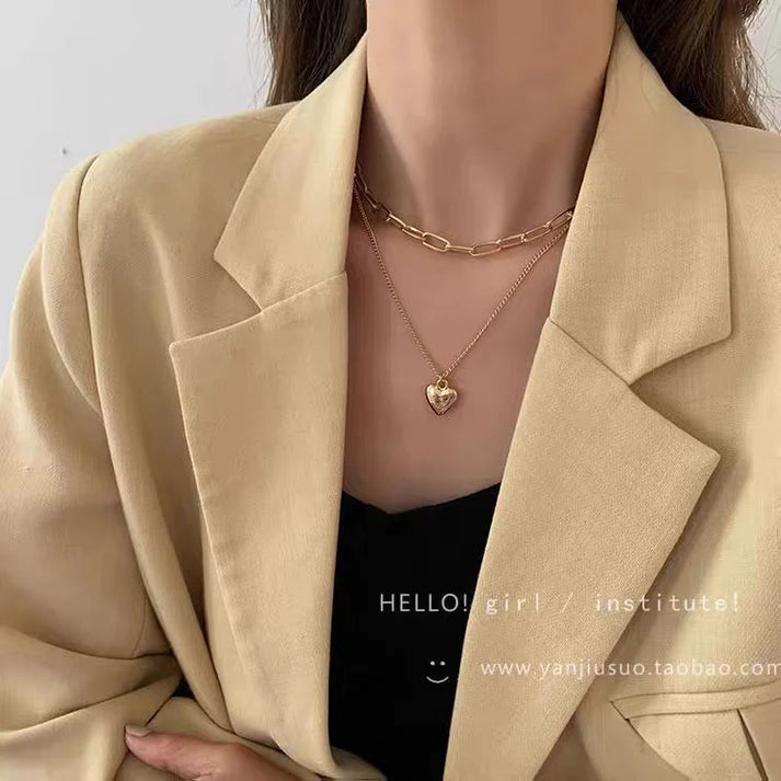 Double layer heart gold-Necklace