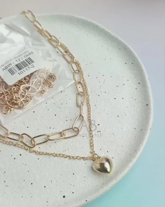 Double layer heart gold-Necklace